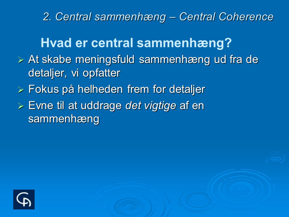 2. Central sammenhæng – Central Coherence