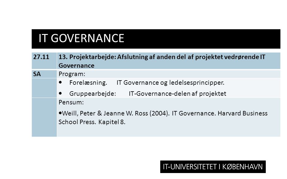 IT GOVERNANCE Projektarbejde: Afslutning af anden del af projektet vedrørende IT Governance.