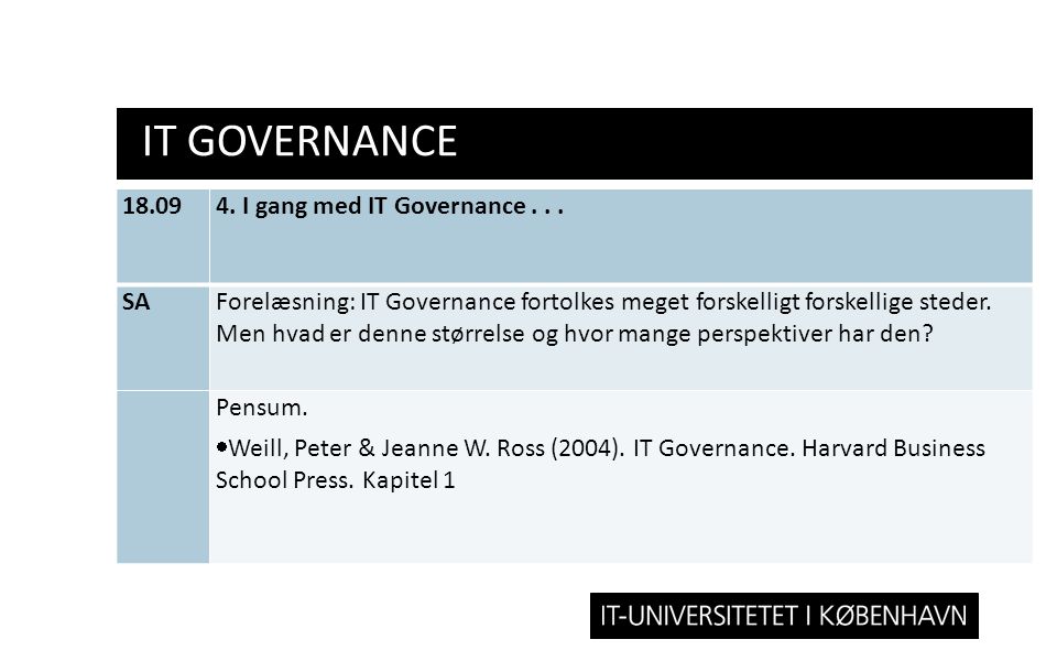 IT GOVERNANCE I gang med IT Governance SA