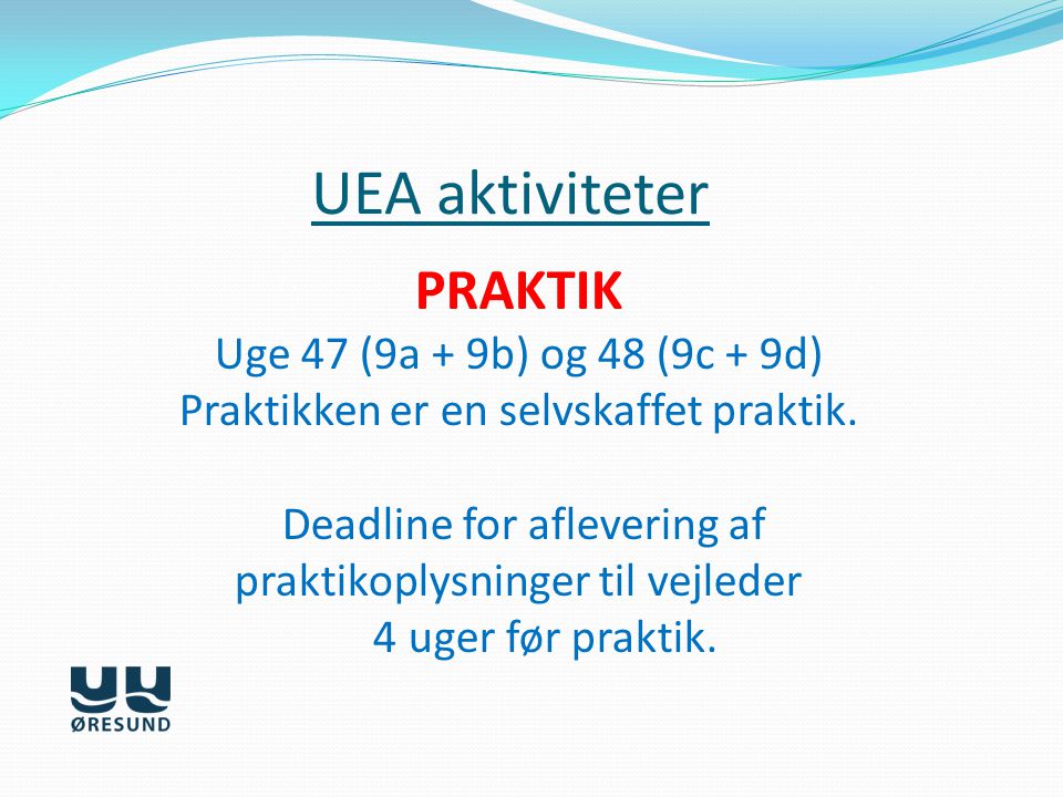 UEA aktiviteter PRAKTIK Uge 47 (9a + 9b) og 48 (9c + 9d)