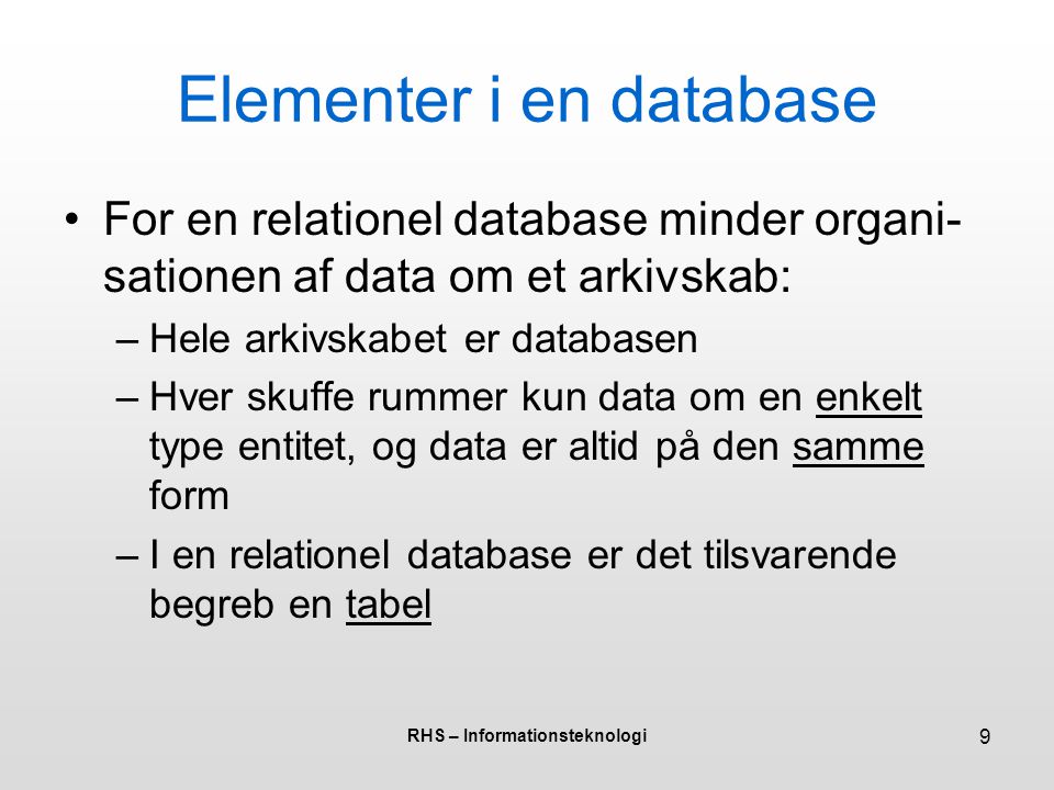 Elementer i en database