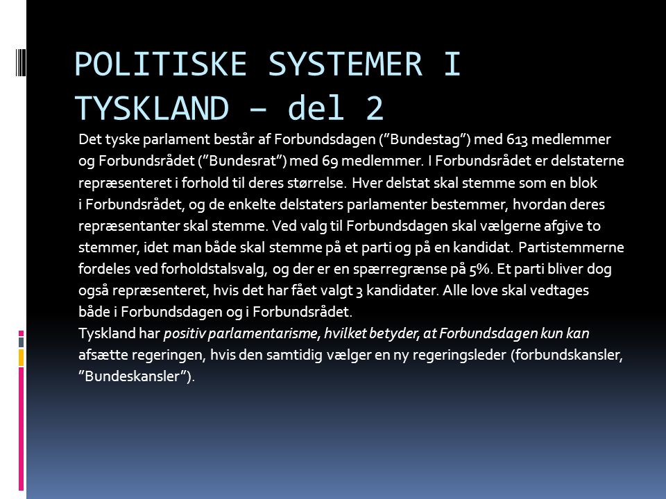 POLITISKE SYSTEMER I TYSKLAND – del 2