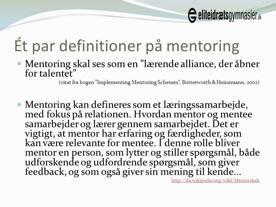 Ét par definitioner på mentoring