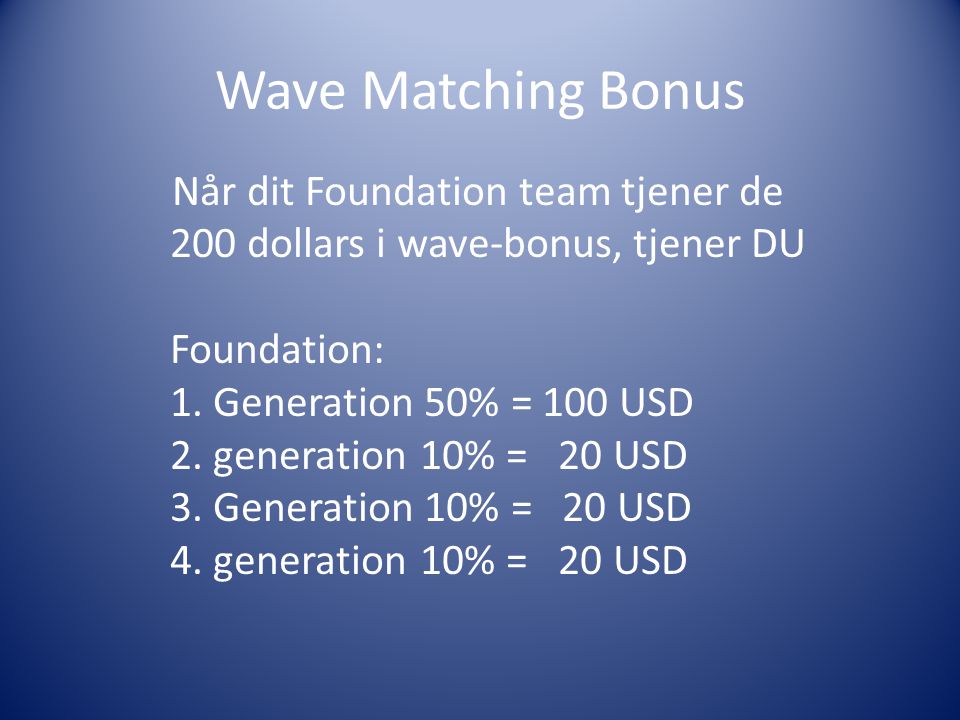 Wave Matching Bonus 200 dollars i wave-bonus, tjener DU Foundation: