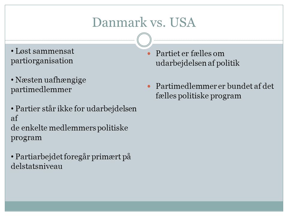 Danmark vs. USA Løst sammensat partiorganisation