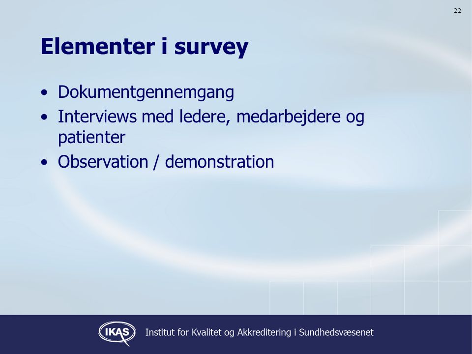 Elementer i survey Dokumentgennemgang