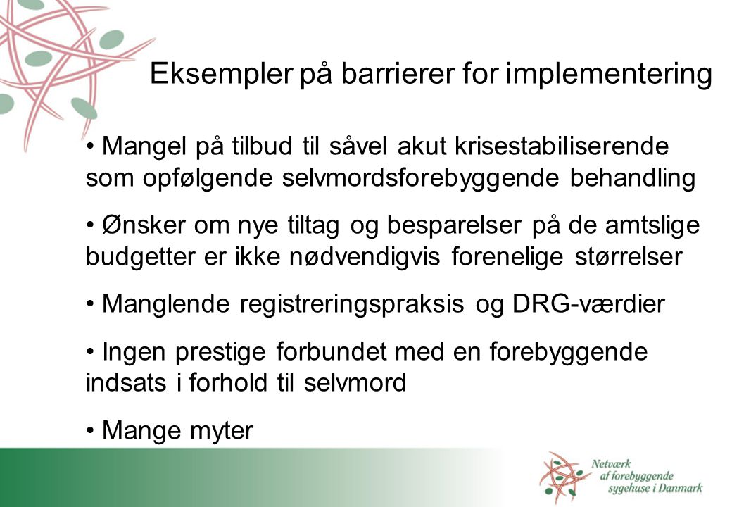 Eksempler på barrierer for implementering
