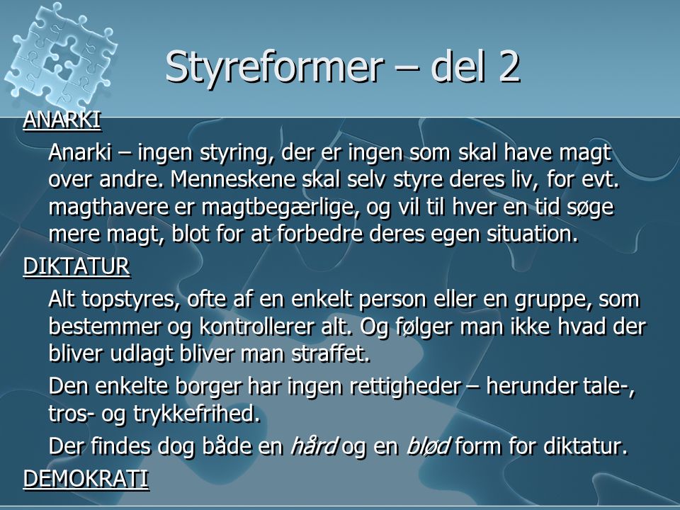 Styreformer – del 2 ANARKI