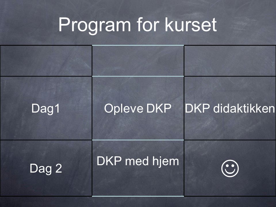 Program for kurset Dag1 Opleve DKP DKP didaktikken Dag 2