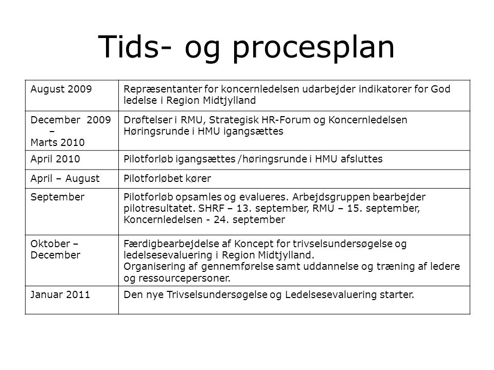 Tids- og procesplan August 2009