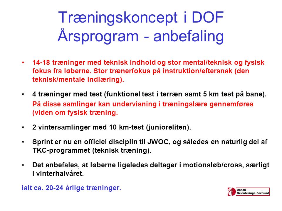 Træningskoncept i DOF Årsprogram - anbefaling