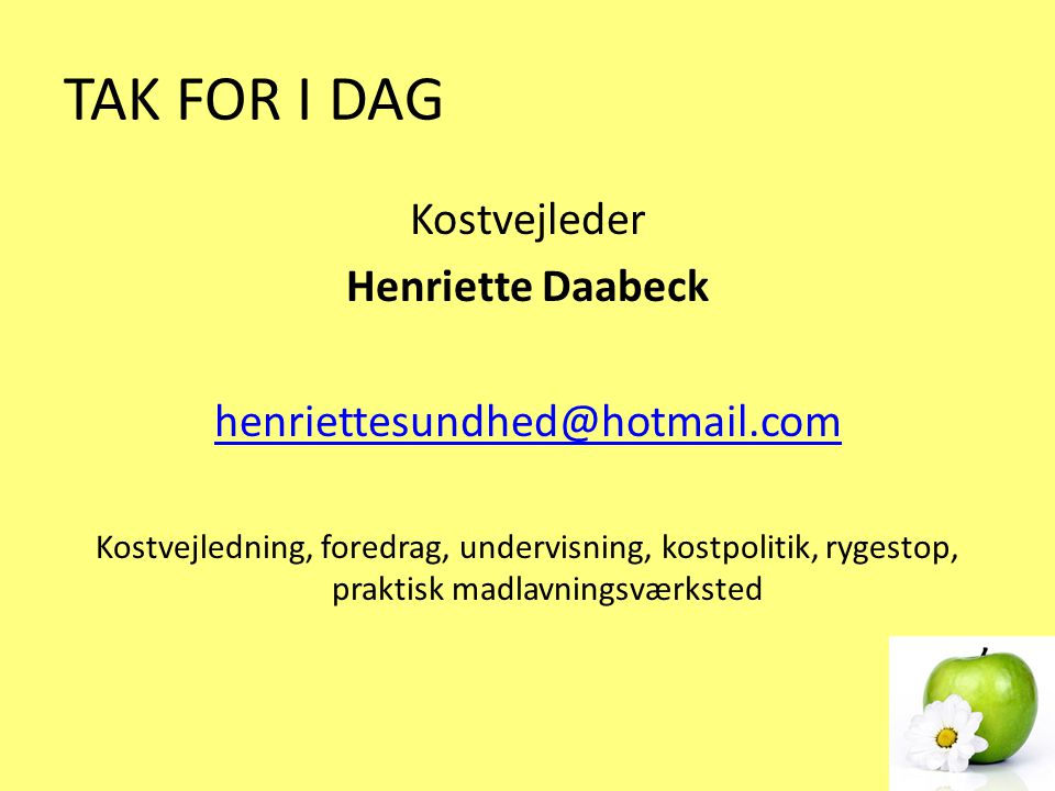 TAK FOR I DAG Kostvejleder Henriette Daabeck