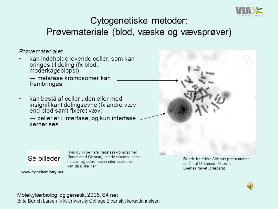 Cytogenetiske metoder: Prøvemateriale (blod, væske og vævsprøver)