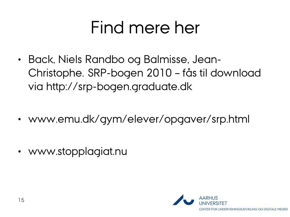 Find mere her Back, Niels Randbo og Balmisse, Jean-Christophe. SRP-bogen 2010 – fås til download via