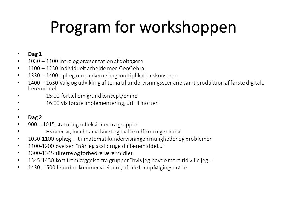 Program for workshoppen