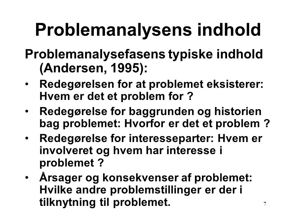 Problemanalysens indhold