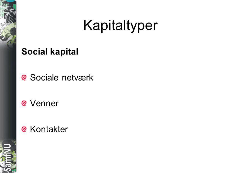Kapitaltyper Social kapital Sociale netværk Venner Kontakter