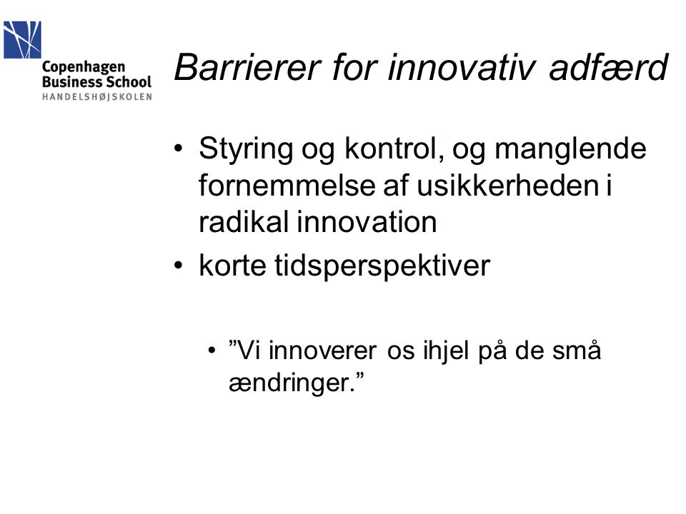 Barrierer for innovativ adfærd
