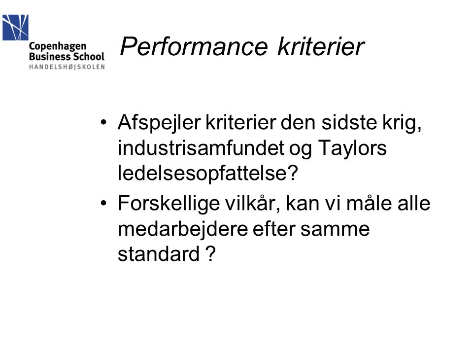 Performance kriterier