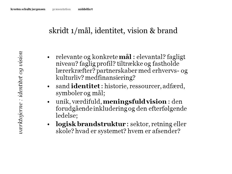 skridt 1/mål, identitet, vision & brand