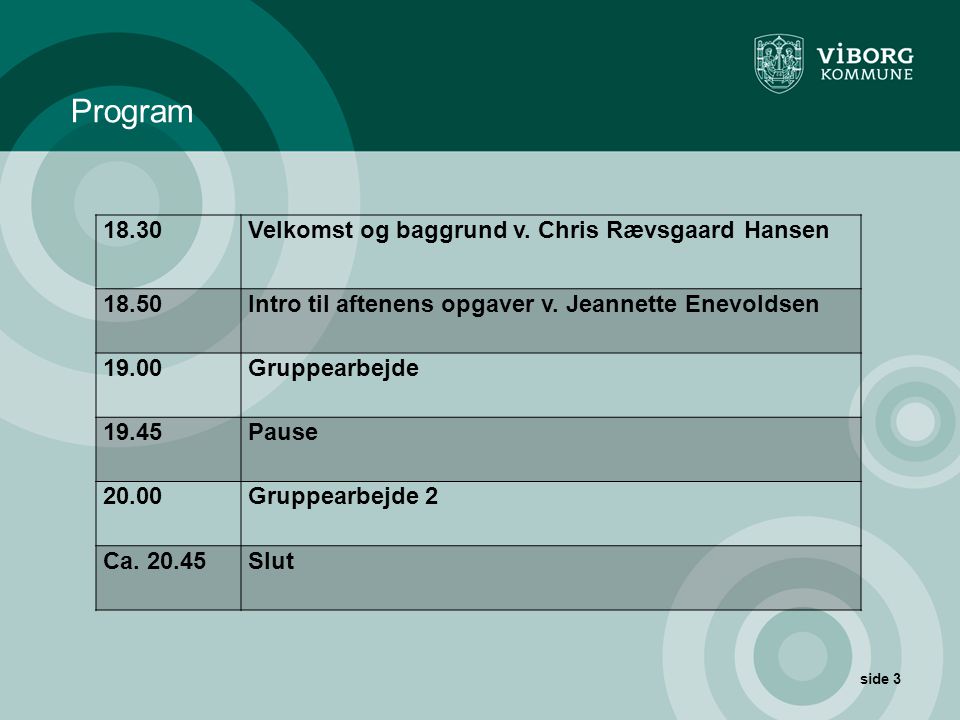 Program Velkomst og baggrund v. Chris Rævsgaard Hansen 18.50