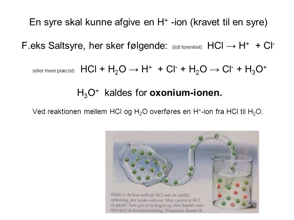 En syre skal kunne afgive en H+ -ion (kravet til en syre) F