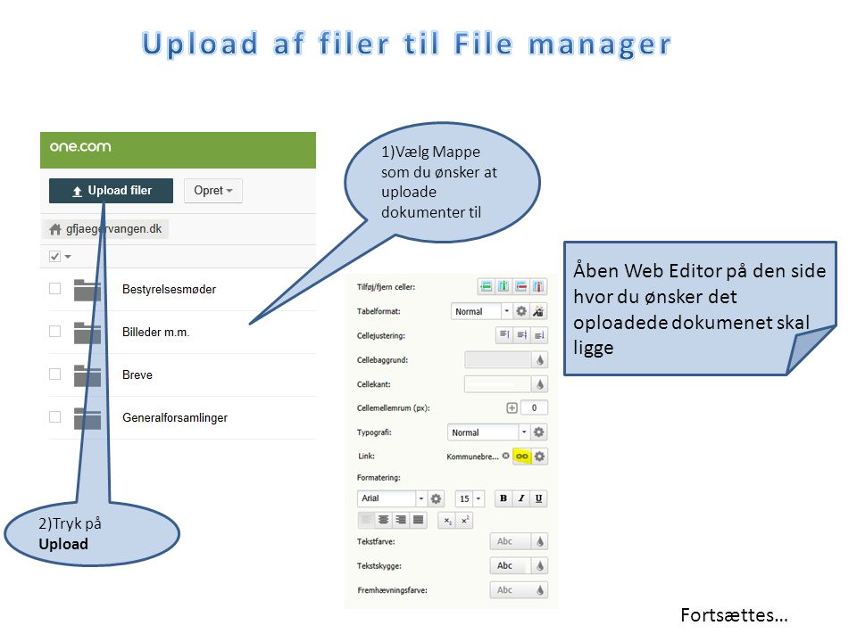 Upload af filer til File manager