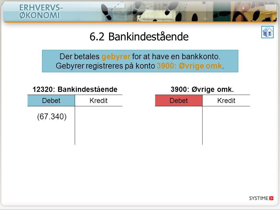 6.2 Bankindestående Der betales gebyrer for at have en bankkonto.