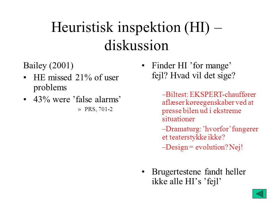Heuristisk inspektion (HI) – diskussion