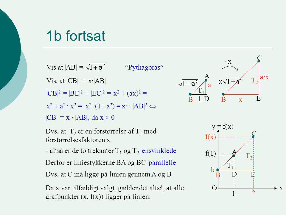 1b fortsat a∙x x C E T2 B ∙ x Vis at |AB| = Pythagoras a 1 A D B T1