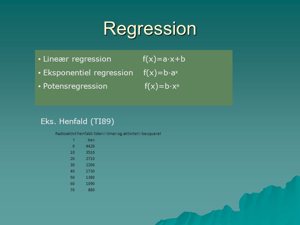 Regression Lineær regression f(x)=a∙x+b