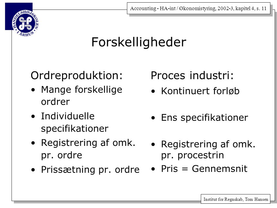 Forskelligheder Ordreproduktion: Proces industri: