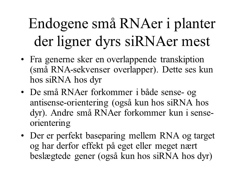 Endogene små RNAer i planter der ligner dyrs siRNAer mest