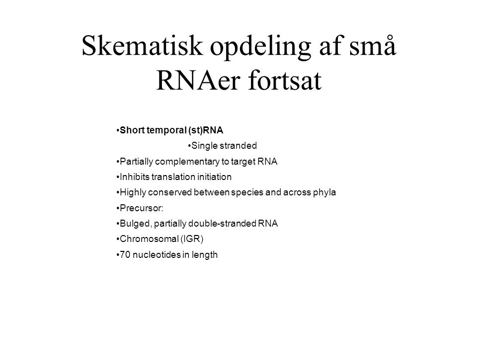 Skematisk opdeling af små RNAer fortsat