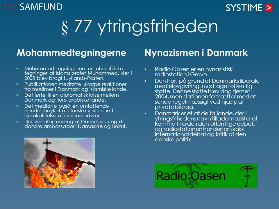 § 77 ytringsfriheden Mohammedtegningerne Nynazismen i Danmark