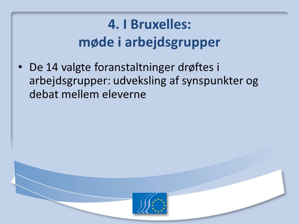 4. I Bruxelles: møde i arbejdsgrupper