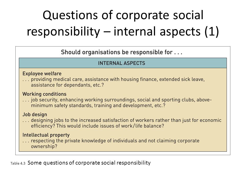 Questions of corporate social responsibility – internal aspects (1)