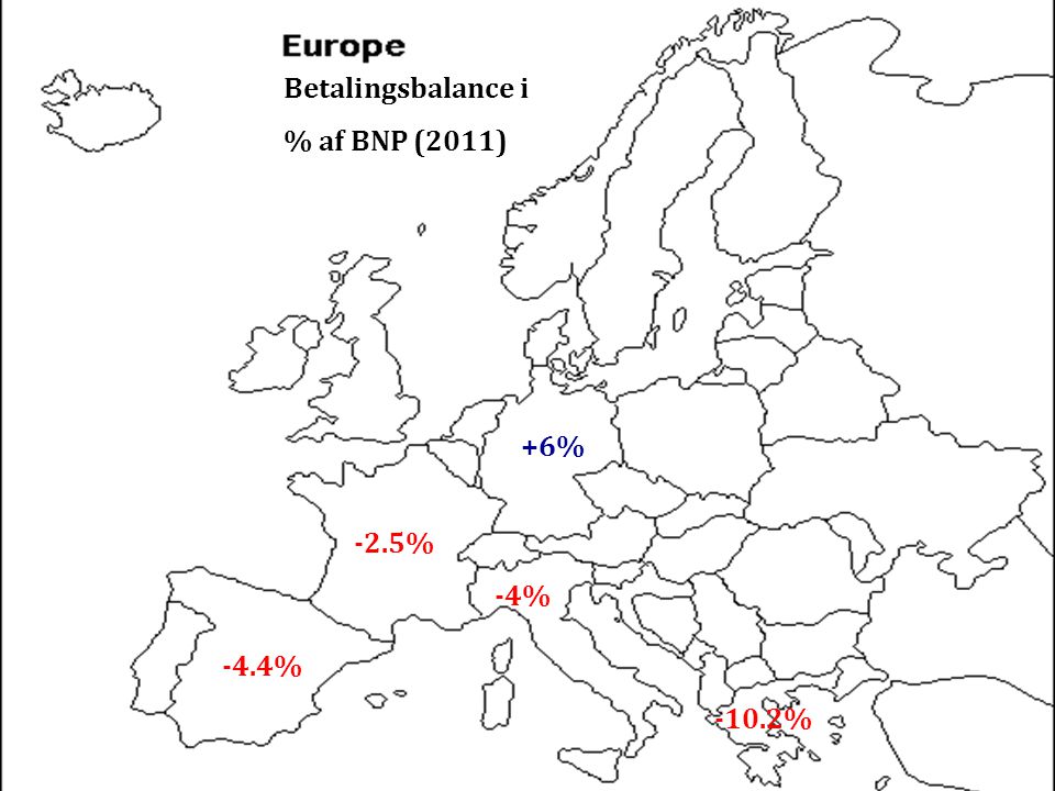 Betalingsbalance i % af BNP (2011) +6% -2.5% -4% -4.4% -10.2%