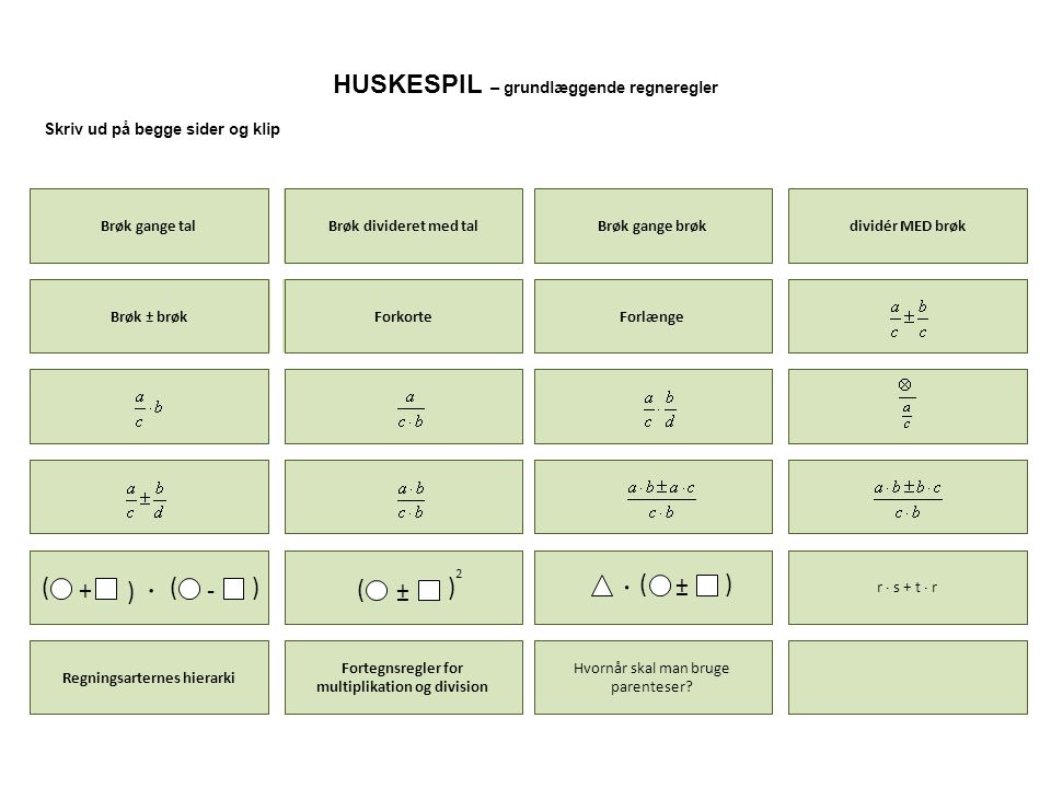    HUSKESPIL – grundlæggende regneregler + ( )  - ) - ± + ± ( ) ±
