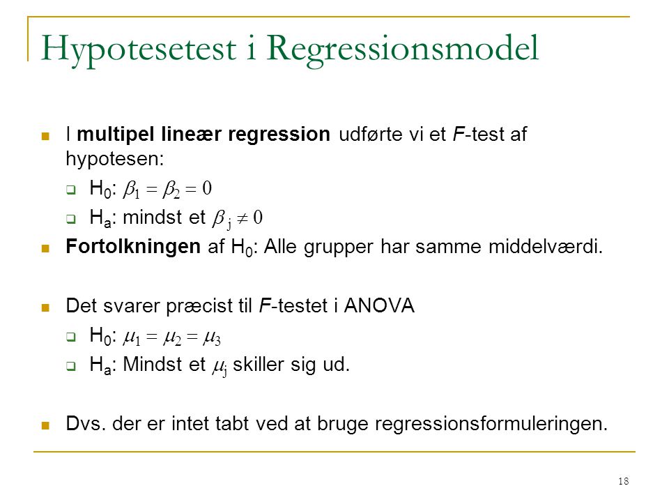 Hypotesetest i Regressionsmodel