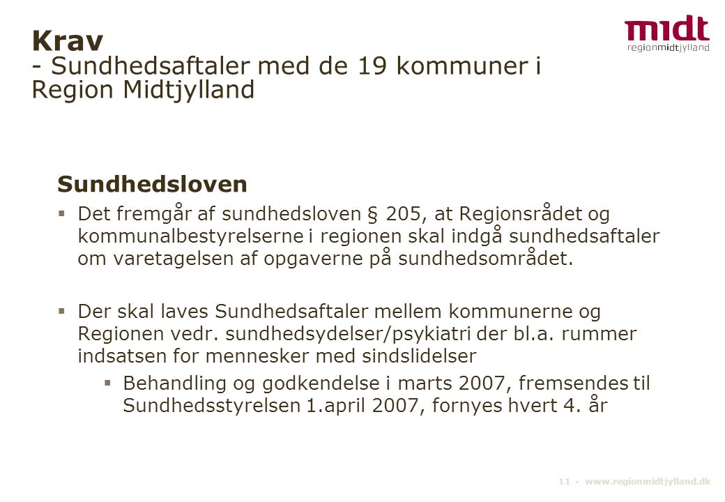 Krav - Sundhedsaftaler med de 19 kommuner i Region Midtjylland