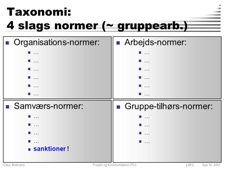 Taxonomi: 4 slags normer (~ gruppearb.)