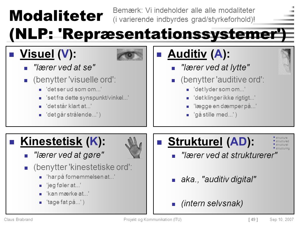Modaliteter (NLP: Repræsentationssystemer )