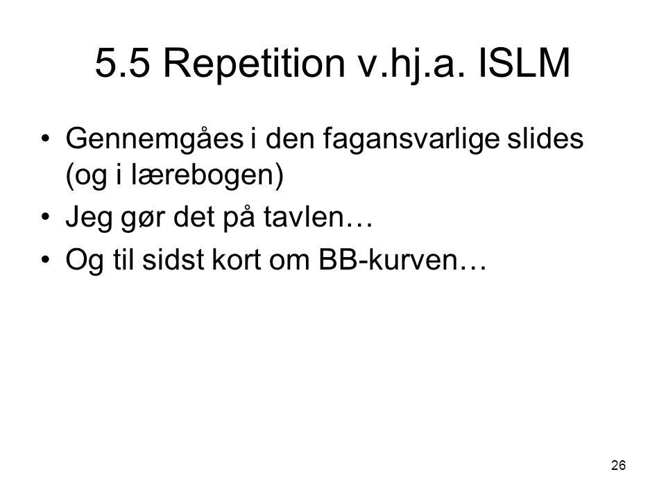 5.5 Repetition v.hj.a. ISLM Gennemgåes i den fagansvarlige slides (og i lærebogen) Jeg gør det på tavlen…