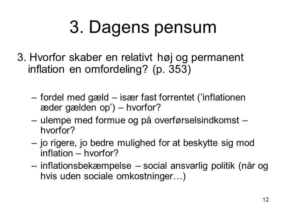 3. Dagens pensum 3. Hvorfor skaber en relativt høj og permanent inflation en omfordeling (p. 353)
