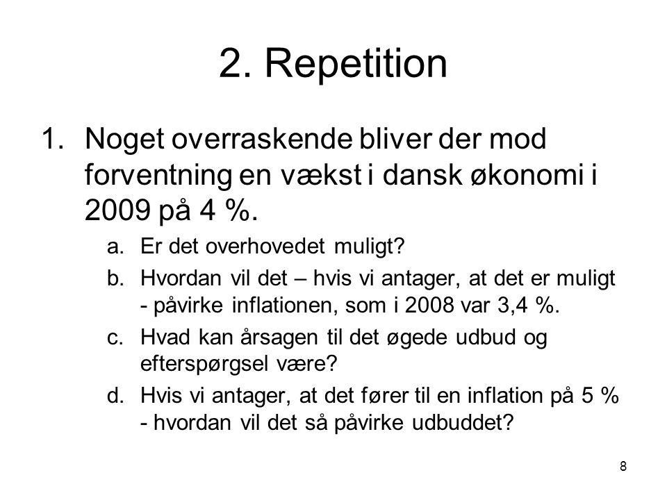 2. Repetition Noget overraskende bliver der mod forventning en vækst i dansk økonomi i 2009 på 4 %.