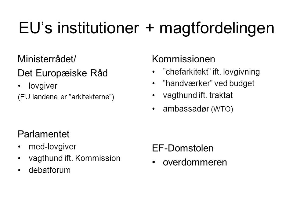 EU’s institutioner + magtfordelingen