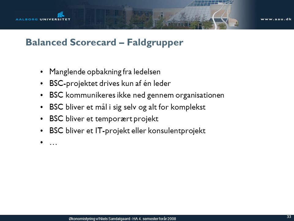 Balanced Scorecard – Faldgrupper