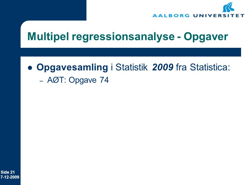 Multipel regressionsanalyse - Opgaver