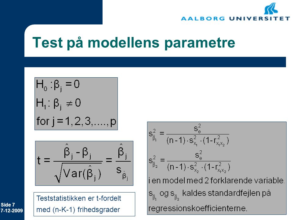 Test på modellens parametre